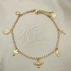 Oro Laminado Fancy Anklet, Gold Filled Style Angel and Cross Design, with White Cubic Zirconia, Polished, Golden Finish, 03.32.0627.10 (04 MM Thickness, 10 Inches Length)