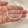 Oro Laminado Fancy Anklet, Gold Filled Style Dolphin and Ball Design, with Ivory Pearl, Polished, Golden Finish, 03.32.0630.10 (04 MM Thickness, 10 Inches Length)