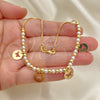 Oro Laminado Fancy Anklet, Gold Filled Style Butterfly and Ball Design, with Ivory Pearl, Polished, Golden Finish, 03.32.0631.10 (04 MM Thickness, 10 Inches Length)