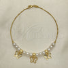Oro Laminado Fancy Anklet, Gold Filled Style Butterfly and Ball Design, with Ivory Pearl, Polished, Golden Finish, 03.32.0634.10 (04 MM Thickness, 10 Inches Length)