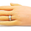 Oro Laminado Multi Stone Ring, Gold Filled Style Baguette Design, with White Cubic Zirconia and White Micro Pave, Polished, Golden Finish, 01.341.0110 (One size fits all)