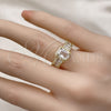 Oro Laminado Multi Stone Ring, Gold Filled Style Baguette Design, with White Cubic Zirconia and White Micro Pave, Polished, Golden Finish, 01.341.0110 (One size fits all)