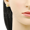 Oro Laminado Stud Earring, Gold Filled Style Flower Design, Polished, Golden Finish, 02.412.0003