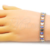 Oro Laminado Fancy Bracelet, Gold Filled Style Heart and Evil Eye Design, Blue Enamel Finish, Golden Finish, 03.213.0220.07 (10 MM Thickness, 7 Inches Length)