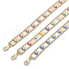 Oro Laminado Fancy Bracelet, Gold Filled Style Heart and Evil Eye Design, Blue Enamel Finish, Golden Finish, 03.213.0220.07 (10 MM Thickness, 7 Inches Length)