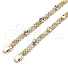 Oro Laminado Fancy Bracelet, Gold Filled Style Evil Eye and Bismark Design, Blue Enamel Finish, Golden Finish, 03.213.0157.1.08 (08 MM Thickness, 8 Inches Length)