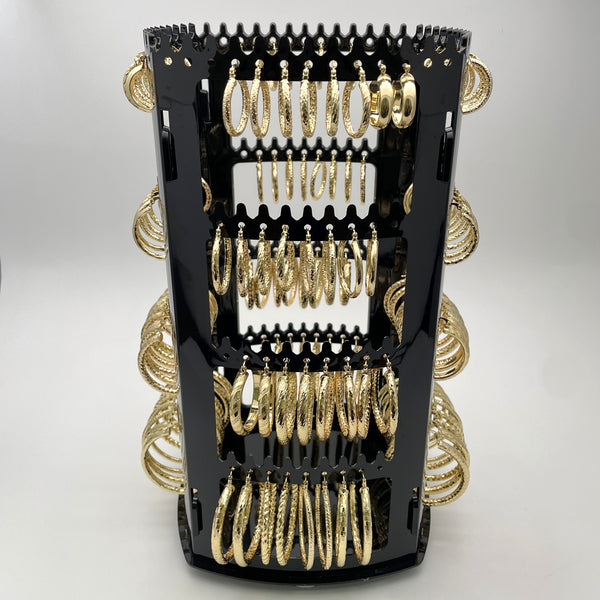 Rotating Display with 72 Assorted Hoops in Gold Filled, Oro Laminado Earrings, Free Display