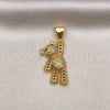 Oro Laminado Fancy Pendant, Gold Filled Style Teddy Bear Design, with White and Black Micro Pave, Polished, Golden Finish, 05.342.0170