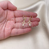 Oro Laminado Dangle Earring, Gold Filled Style Cross Design, with White Cubic Zirconia, Polished, Golden Finish, 02.213.0541