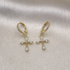 Oro Laminado Dangle Earring, Gold Filled Style Cross Design, with White Cubic Zirconia, Polished, Golden Finish, 02.213.0543