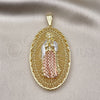Oro Laminado Religious Pendant, Gold Filled Style Guadalupe Design, Diamond Cutting Finish, Tricolor, 05.411.0009.2