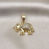 Oro Laminado Fancy Pendant, Gold Filled Style Elephant Design, with White and Black Micro Pave, Polished, Golden Finish, 05.411.0010
