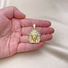 Oro Laminado Religious Pendant, Gold Filled Style Jesus Design, with White Cubic Zirconia, Polished, Golden Finish, 05.411.0016