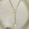 Oro Laminado Thin Rosary, Gold Filled Style Cross and Guadalupe Design, Polished, Golden Finish, 09.02.0061.18
