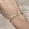 Oro Laminado Basic Bracelet, Gold Filled Style Pave Cuban Design, Diamond Cutting Finish, Golden Finish, 04.63.1423.08 (100 Gauge, Thickness, 8 Inches Length)