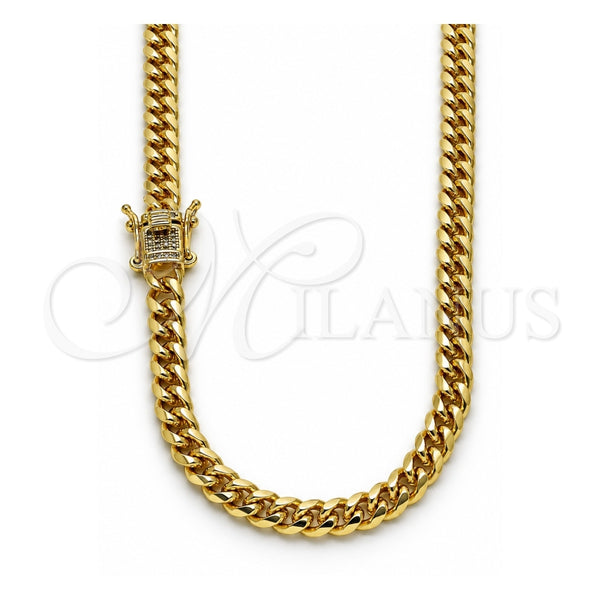 Oro Laminado Basic Necklace, Gold Filled Style Miami Cuban and Box Lock Design, with White Micro Pave, Polished, Golden Finish, 04.156.0465.18 (160 Gauge, 06 MM Thickness, 18 Inches Length)