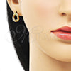 Oro Laminado Stud Earring, Gold Filled Style Twist Design, with White Micro Pave, Polished, Golden Finish, 02.342.0269