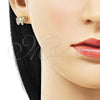 Oro Laminado Stud Earring, Gold Filled Style Elephant Design, with White and Ruby Micro Pave, Polished, Golden Finish, 02.342.0271