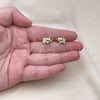 Oro Laminado Stud Earring, Gold Filled Style Elephant Design, with White and Ruby Micro Pave, Polished, Golden Finish, 02.342.0271