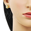 Oro Laminado Stud Earring, Gold Filled Style Diamond Cutting Finish, Golden Finish, 02.342.0273