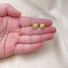 Oro Laminado Stud Earring, Gold Filled Style Star and Flower Design, Diamond Cutting Finish, Golden Finish, 02.342.0275