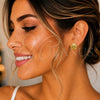 Oro Laminado Stud Earring, Gold Filled Style Flower Design, Diamond Cutting Finish, Golden Finish, 02.342.0276