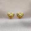 Oro Laminado Stud Earring, Gold Filled Style Heart and Flower Design, Diamond Cutting Finish, Golden Finish, 02.342.0279