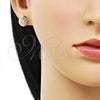 Oro Laminado Stud Earring, Gold Filled Style Diamond Cutting Finish, Tricolor, 02.342.0280