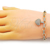 Oro Laminado Fancy Bracelet, Gold Filled Style Heart Design, with White Micro Pave, Polished, Golden Finish, 03.283.0315.07 (07 MM Thickness, 7 Inches Length)