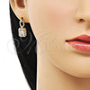 Oro Laminado Dangle Earring, Gold Filled Style with White Cubic Zirconia and White Micro Pave, Polished, Golden Finish, 02.283.0071.2