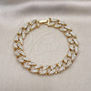 Oro Laminado Fancy Bracelet, Gold Filled Style Curb Design, with White Micro Pave, Polished, Golden Finish, 03.283.0321.08 (10 MM Thickness, 8 Inches Length)