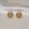 Oro Laminado Stud Earring, Gold Filled Style with White Micro Pave, Polished, Golden Finish, 02.342.0284