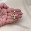 Oro Laminado Religious Pendant, Gold Filled Style Cross and Wings Design, with White Cubic Zirconia and White Micro Pave, Polished, Golden Finish, 05.342.0183