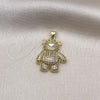 Oro Laminado Fancy Pendant, Gold Filled Style Teddy Bear Design, with White and Black Micro Pave, Polished, Golden Finish, 05.341.0090