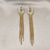 Oro Laminado Long Earring, Gold Filled Style Baguette Design, with White Cubic Zirconia, Polished, Golden Finish, 02.268.0113