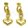 Oro Laminado Long Earring, Gold Filled Style Paperclip and Heart Design, Polished, Golden Finish, 02.213.0564