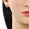 Oro Laminado Stud Earring, Gold Filled Style Bird Design, with White and Ruby Micro Pave, Polished, Golden Finish, 02.342.0285