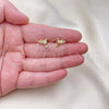 Oro Laminado Stud Earring, Gold Filled Style Bird Design, with White and Ruby Micro Pave, Polished, Golden Finish, 02.342.0285
