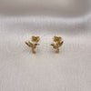 Oro Laminado Stud Earring, Gold Filled Style Bird Design, with White and Ruby Micro Pave, Polished, Golden Finish, 02.342.0285