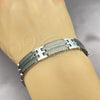 Stainless Steel Solid Bracelet, Greek Key Design, Polished, Two Tone, 03.114.0360.3.09 (12 MM Thickness, 9 Inches Length)