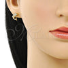 Oro Laminado Stud Earring, Gold Filled Style Dolphin Design, with White Micro Pave, Polished, Golden Finish, 02.342.0287