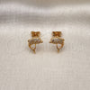 Oro Laminado Stud Earring, Gold Filled Style Dolphin Design, with White Micro Pave, Polished, Golden Finish, 02.342.0287
