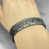 Stainless Steel Solid Bracelet, Greek Key Design, Polished, Black Rhodium Finish, 03.114.0221.2.09 (16 MM Thickness, 9 Inches Length)