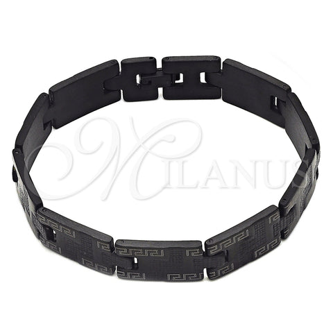 Stainless Steel Solid Bracelet, Greek Key Design, Polished, Black Rhodium Finish, 5.247.010.2.09