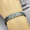 Stainless Steel Solid Bracelet, Greek Key Design, Polished, Black Rhodium Finish, 5.247.010.2.09 (12 MM Thickness, 9 Inches Length)