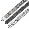 Stainless Steel Solid Bracelet, Greek Key Design, Polished, Black Rhodium Finish, 5.247.010.2.09 (12 MM Thickness, 9 Inches Length)