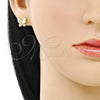 Oro Laminado Stud Earring, Gold Filled Style Butterfly Design, with White Micro Pave, Polished, Golden Finish, 02.344.0160