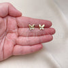 Oro Laminado Stud Earring, Gold Filled Style Butterfly Design, with White Micro Pave, Polished, Golden Finish, 02.344.0160