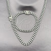 Stainless Steel Necklace and Bracelet, Miami Cuban Design, Polished, Steel Finish, 06.116.0037