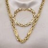 Stainless Steel Necklace and Bracelet, Greek Key Design, Polished, Golden Finish, 06.116.0050.2.22